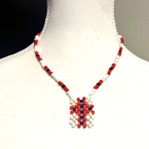 Orange White Purple Native American Style Beaded Necklace Claw Clasp Boho 9 Inch